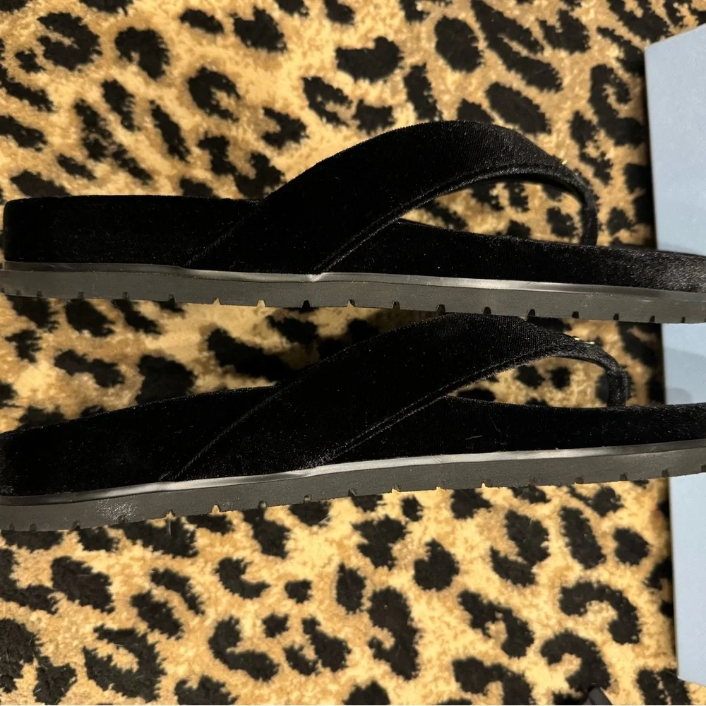 New Prada Black Velvet thong flip-flops Size 40.5 (US 10.5) - Picture 7 of 14
